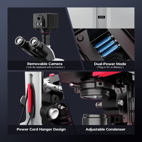 [Dual Power Supply] Vabiooth Lab Compound 5MP Camera Trinocular Microscopes 40X-2500X Magnification with Free Software-Capturing Image, Recording Video, Measuring Lengths, Ultra Wide-Field Eyepieces - style: 5MP Camera Trinocular