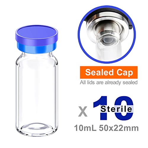 Sterile Empty Vials with Self Healing Injection Port and Aluminum Plastic Cap,Sterile Package (10ml Clear 10PCS) - size: 10ml Clear 10PCS