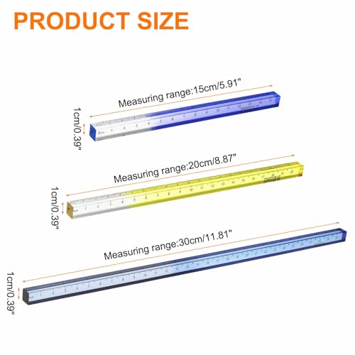 HARFINGTON 3pcs Acrylic Clear Straight Rulers 15/20/30cm Metric,3 Colors - color: Blue/Yellow/Blue-Gray, size: 15/20/30cm