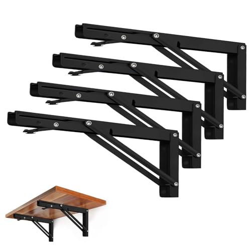 Storystore Folding Shelf Brackets, 16 Inch 4 Pcs Black Stainless Steel - size: 16 Inch 4 PCS