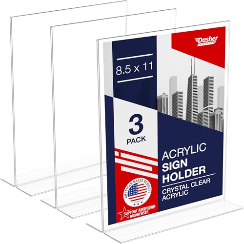 Acrylic Sign Holder 8.5 x 11, T-Shape Tabletop Display Stand, Double-Sided Bottom Load Portrait Frame, Menu and Ad Holder for Restaurants, Promotions, Photos, or Classrooms, Durable Design (3 Pack)