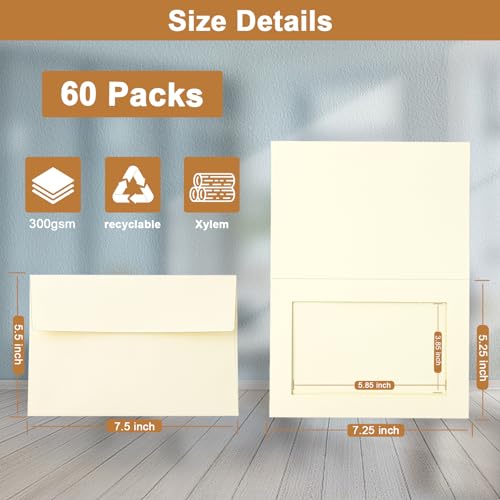 Silunkia 60 Packs Cream Photo Frame Cards and Envelopes for 5 x 7 Picture - color: Cream, size: 5x7