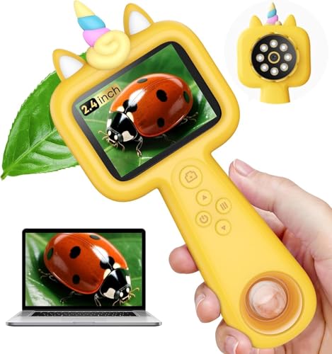 Kids Microscope, 2.4" Screen 600X Handheld Digital Microscope for Kids - color: yellow
