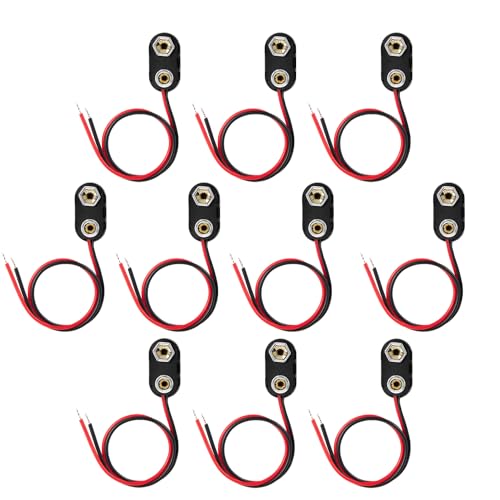 CHANZON 9v Battery Clip Connector Holder I-Type Hard Plastic Shell and Bare Lead UL Wire Pack of 10pcs kit for Arduino,LED Strip - color: 2)I-type Pigtail Plastic 10pcs