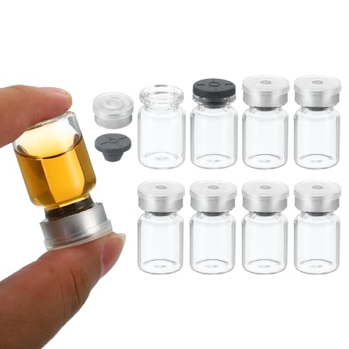 PATIKIL 5ml Sample Vials, 8 Pack Lab Empty Vials with Butyl Rubber Stopper and Crimp Top Caps Borosilicate Glass Vial, Transparent - color: Transparent, size: 5ml
