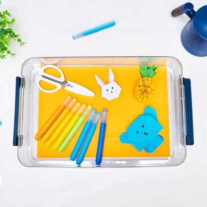 CATOOMUU 16-Pack 9x13 Shallow Flat Clear Plastic Storage Boxes - color: Large-Blue-16-Pack