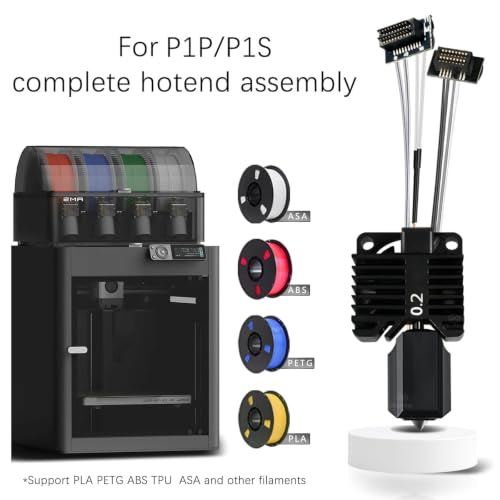 Bamboo Lab P1 Hotend Assembly Complete with Stainless Steel 0.2mm Nozzle,Ceramic Heater,Thermistor, Cooling Fan,Silicone Sock for P1S P1P 3D Printer Extruder Heating Block Replacement - size: 0.2MM, style: P1 Series