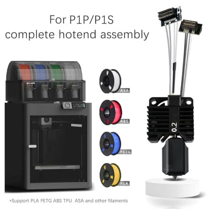Bamboo Lab P1 Hotend Assembly Complete with Stainless Steel 0.2mm Nozzle,Ceramic Heater,Thermistor, Cooling Fan,Silicone Sock for P1S P1P 3D Printer Extruder Heating Block Replacement - size: 0.2MM, style: P1 Series