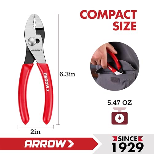 ARROW 6" Slip Joint Pliers, Small Pliers with Thick Dip-Grip Handle, High Carbon Steel, Strong Grip Jaws, Pliers Tool for Gripping, Loosening Nuts and Bolts, Cutting Steel Wire (Pack of 2) - size: 6 Inch (Pack of 2)