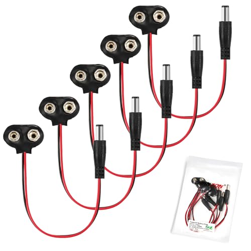 CHANZON 9v Battery Clip with 2.1x5.5mm Female DC Connector T-Type with Leather Housing and Lead Wire Pack of 5pcs kit for Arduino LED Strip - color: 6)T-type Male Leather 5pcs