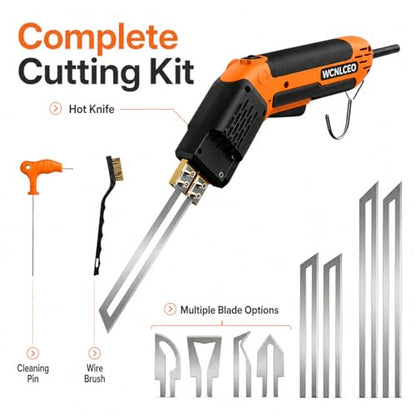 Electric Hot Knife Foam Cutter Kit, Hot Knife Cutting Tool with 8 Blades, R-Shaped Blade, Spade Blade,1.79 in, 3.9in and 7.8 in Blades, Hex Wrench and Brass Brush for Styrofoam, EVA Foam, Foam Board - color: D-orange Hot Knife Set (8 Blades)