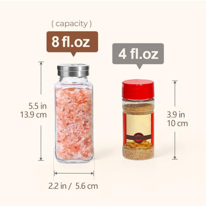 ComSaf Glass Spice Jars with Shaker Lids 8 oz 6 Pack Square - size: 8 fl oz x 6 - Shaker Lids