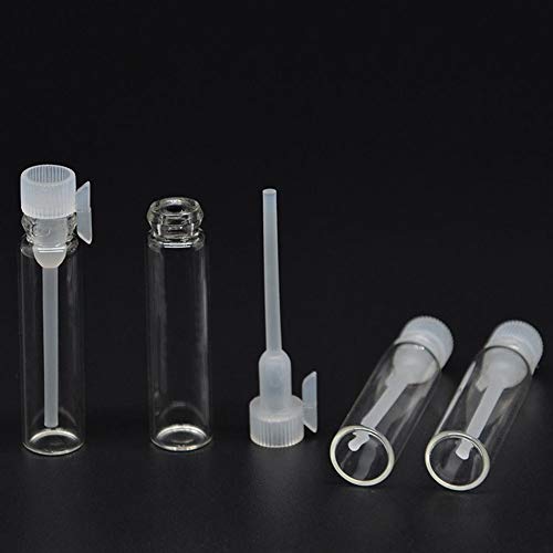 Teensery 100 Pcs Empty Perfume Sample Bottles Mini Glass Refillable Sample Vial Containers with Clear Cap for Aromatherapy, Essential Oil, Fragrance and Liquid (1ml) (Pack of 2) - size: 100 Count (Pack of 2)
