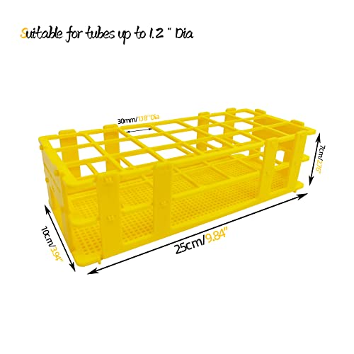 3 Packs Plastic Test Tube Rack, 21 Holes Lab Test Tube Rack Holder for 30mm Test Tubes,Yellow, Detachable (Yellow21)