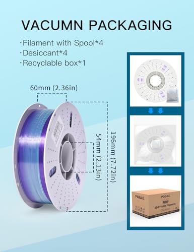 PINBALL PETG 3D Printer Filament 1.75mm High Precision Durable Moisture-Proof Strong Filament Mith Better Flow Dimensional Accuracy +/- 0.02mm 4 Kilograms Glass Blue， Lime， Dreamland， Liuli Red - color: A4 Petg Rainbow, size: PETG-4kg