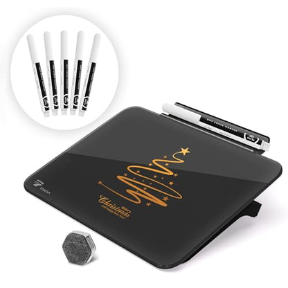 Black Mini Desktop Pure Glass Whiteboard, Small Glass Dry-Erase Whiteboard - color: Black