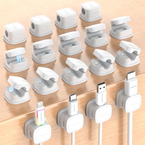 Rocoren 18‑Pack Magnetic Smooth Adjustable Cable Clips Cord Organizer - color: 18-White