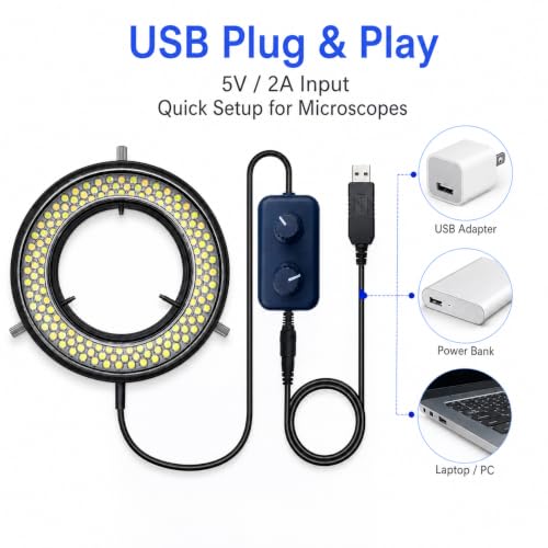 Microscope LED Ring Light Illuminator, USB 5V 144 LED Color Temperature Adjustable, 4 Zone RGB, Focus Lamp Source for Monocular Binocular Trinocular Stereo Microscope Vision Scientific (144 CW WW) - color: 144 LED CW WW