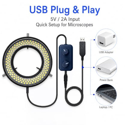 Microscope LED Ring Light Illuminator, USB 5V 144 LED Color Temperature Adjustable, 4 Zone RGB, Focus Lamp Source for Monocular Binocular Trinocular Stereo Microscope Vision Scientific (144 CW WW) - color: 144 LED CW WW