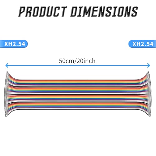 40 Pins XH2.54 Double Head Flat Ribbon Cables, 50cm / 20" - size: XH 2.54 20inch