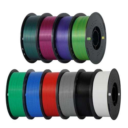 Kingroon PLA 3D Printer Filament,10 Rolls, 10kg Spool(22lbs),Single and Triple Color1.75 mm,4 Triple Color Silk PLA+6 PLA - color: 10*1kg(black+white+red+green+blue+red Green Blue+red Yellow Blue +Green Purple Copper+black Purple Blue）