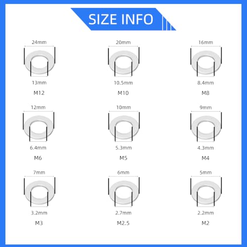 500PCS M2-M12 Silver 304 Flat Stainless Steel Washers Kit - size: 500PCS,M2,M2.5,M3,M4,M5,M6,M8,M10,M12