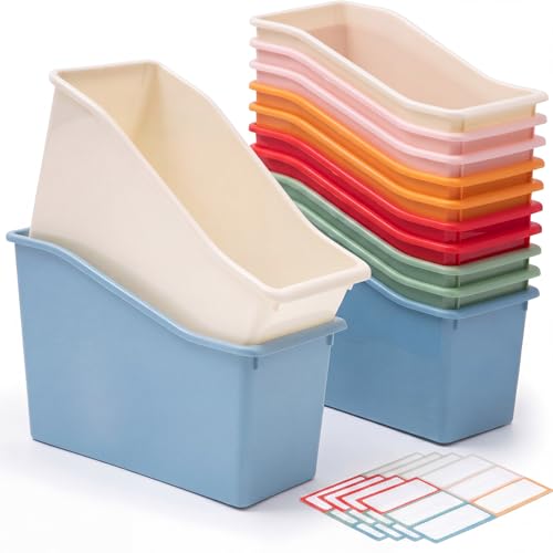 Geetery 12 Pcs Plastic Book Bins for Classroom, Macaron Color - color: Macaron Color