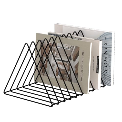 Urban Deco Triangle Desk Organizer - Metal Wire Magazine Holder, 10 Sections, Decorative File Folder Organizer, Vinyl Record Storage, Office File Holder - Black - color: Black 10 Slot