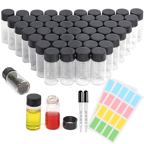 5ml Clear Glass Screw Cap Vials 50pcs Small Bottle with Droppers & Lables - size: 5ml 49pcs