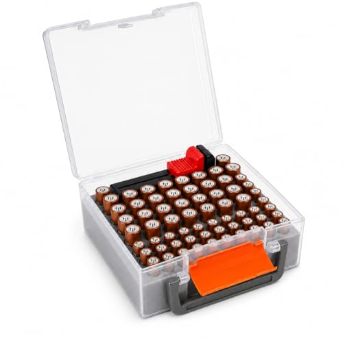 FULLCASE Battery Organizer Storage Case with Tester for AA AAA Batteries - color: Transparent