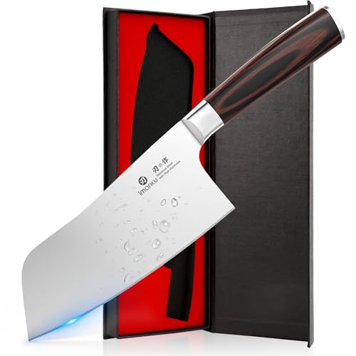imarku 7 Inch Meat Cleaver, SUS440A Japanese Steel, Ergonomic Handle - color: Coffee Brown