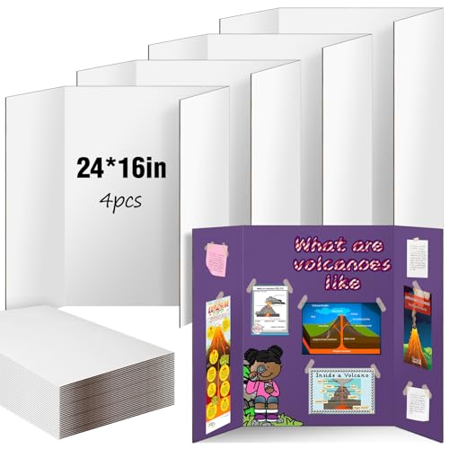 Trifold Poster Board 4 Pack, IKAYAS 24 X 16 Inch Double Sided White Poster Boards, Science Fair Display Boards Presentation Boards for Mounting, Prints, Art, Display, Projects Classroom Supplies