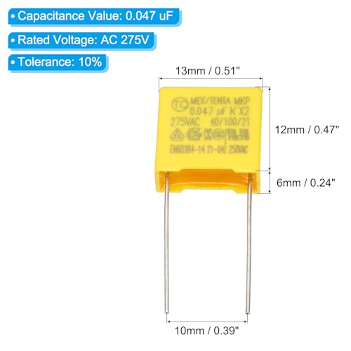 PATIKIL Safety Capacitors 12Pack 0.047uF AC 275V 10mm Pin Pitch 13x12x6mm - size: 10mm Pin Pitch, style: 0.047uF