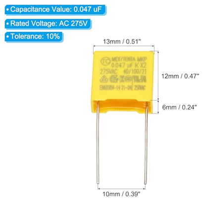 PATIKIL Safety Capacitors 12Pack 0.047uF AC 275V 10mm Pin Pitch 13x12x6mm - size: 10mm Pin Pitch, style: 0.047uF