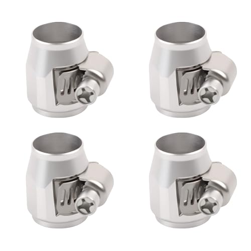 Aluminum Hose End Finisher Clamp, Universal Fit, Red Chrome Finish, 4pcs Set for Stainless Steel and Rubber Hoses, Model (Silver, 6AN) - color: Silver, size: 6AN