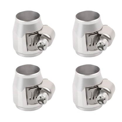 Aluminum Hose End Finisher Clamp, Universal Fit, Red Chrome Finish, 4pcs Set for Stainless Steel and Rubber Hoses, Model (Silver, 6AN) - color: Silver, size: 6AN