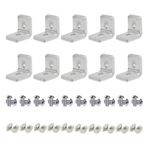 10Sets Heavy Duty 10 Series Aluminum Extrusion Profile L Brackets 1010 Aluminium Extruded Profil Esquina Corner Right Angle Brackets with Bolts Nuts for 1" x 1" Rail - 5mm THK - style: 10 sets bracket THK 5mm with m5