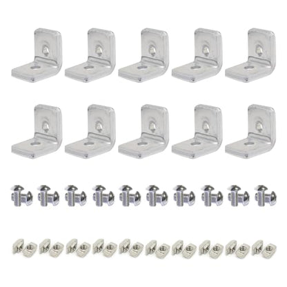 10Sets Heavy Duty 10 Series Aluminum Extrusion Profile L Brackets 1010 Aluminium Extruded Profil Esquina Corner Right Angle Brackets with Bolts Nuts for 1" x 1" Rail - 5mm THK - style: 10 sets bracket THK 5mm with m5
