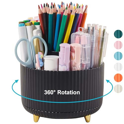 Desk Pencil Pen Holder, 5 Slots 360 Degree Rotating Pencil Pen Organizers Desk Organizers for Office Accessories Shool Supply Black - color: Black