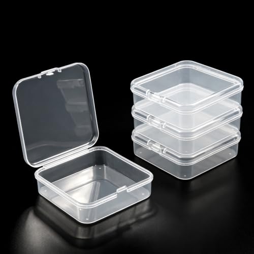 4PCS Small Plastic Box Small Storage Containers Clear Mini Case with Lid