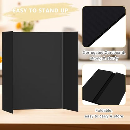 HAUTOCO 4 Pcs Medium Trifold Poster Board 26'' x 15.74'' Project Boards - color: Black, size: 26 x 15.74 inches