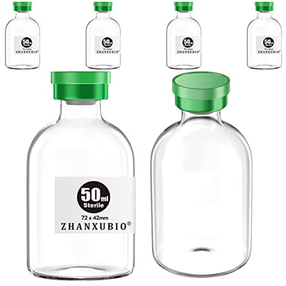 Sterile Empty Vials with Self Healing Injection Port and Aluminum Plastic Cap,Sterile Package (50ml Clear 6PCS) - size: 50ml Clear 6PCS
