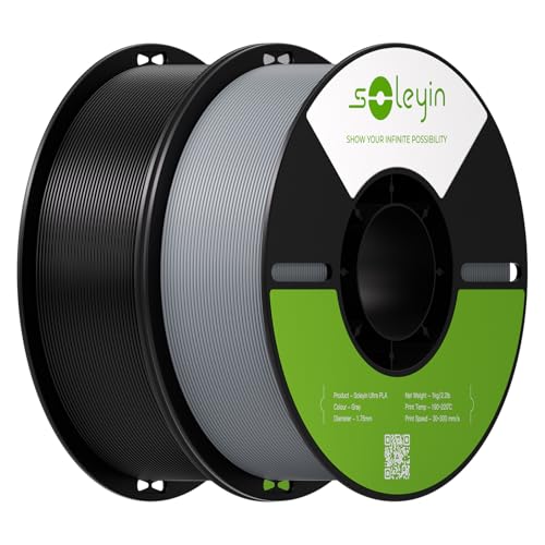 Soleyin PLA Filament 1.75mm 2KG, Black & Gray 3D Printer Filament 2 Pack 1kg Spool, Neatly Wound, ±0.02mm Accuracy, Strong Adhesion, High-Speed Printing, No Warping, Fits Most FDM Printers - color: Black+gray, size: Pla