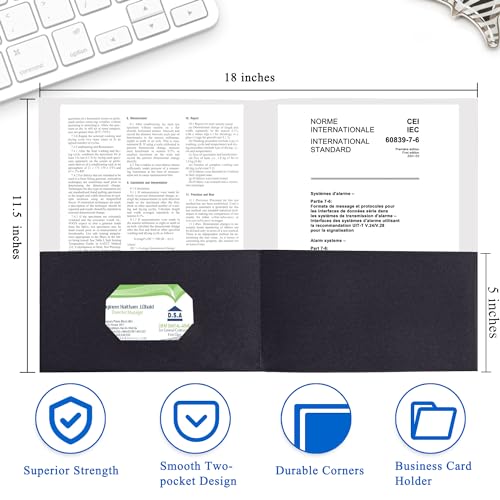 Zzrywuty 100 Packs Black Two Pocket File Folders with Business Card Slot,Textured Paper,Letter Size,Holds 100 Sheets for School,Office,Business - color: Black-100pcs