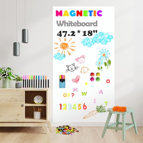 Magnetic Whiteboard Contact Paper,47.2"x18" Magnetic Dry Erase Board Sheet - color: White 1pc, size: 47.2"W x 18"H
