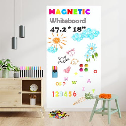 Magnetic Whiteboard Contact Paper,47.2"x18" Magnetic Dry Erase Board Sheet - color: White 1pc, size: 47.2"W x 18"H