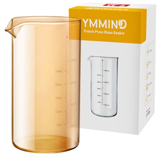 YMMIND Standard Universal Design 34 oz French Press Replacement Glass Beaker, Fits Most Brands French Press Coffee Makers (1Quart / 1000ml / 5-6 Cup) Coffee Press Borosilicate Glass Bottle - color: 34oz/Copper
