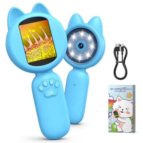Kids Digital Microscope, 2-Inch Screen, 4X Zoom, 8 LEDs, Blue - color: Blue