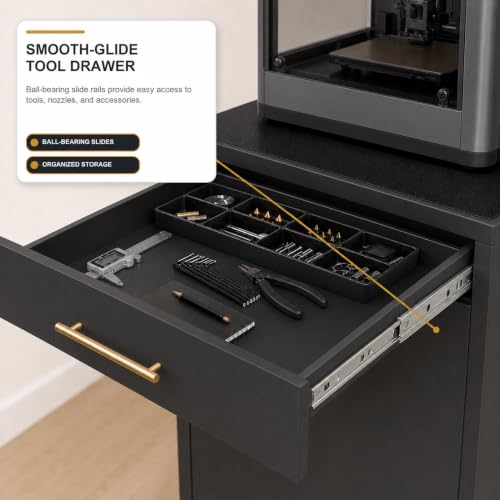 3D Printer Stand Cabinet with Filament Storage,3D Printer Table Sturdy Desk - color: Cabinet Black