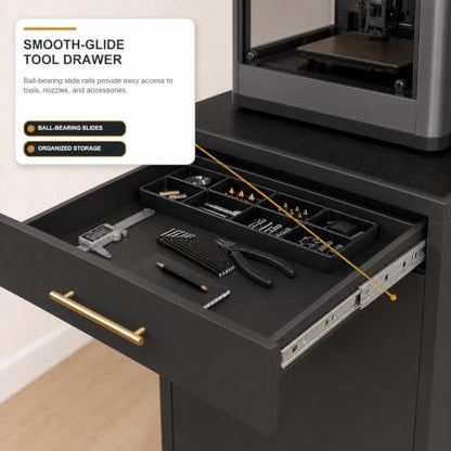3D Printer Stand Cabinet with Filament Storage,3D Printer Table Sturdy Desk - color: Cabinet Black
